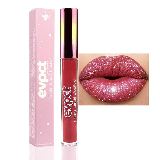 evpct 1Pcs Wine Red Matte to Glitter Liquid Lipstick Lip Set Kit, Long Lasting Matte Diamond Glitter Lipstick Waterproof, Colorful Sparkly Glossy Metallic Shimmer Sparkle Lip Gloss for Women 06#-VivaGrace Women
