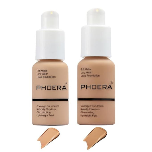 2 Pcs Liquid Foundation Full Coverage 24HR 30ml Matte Oil Control Foundation Makeup Concealer (Buff Beige & Sand) with Kabuki Foundation Brush Flat Top-VivaGrace Women