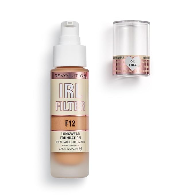 Revolution Beauty, IRL Filter Longwear Foundation, Soft & Breathable Formula, Medium to Full Coverage, Matte Finish, F12, 0.7 Fl. Oz-VivaGrace Women