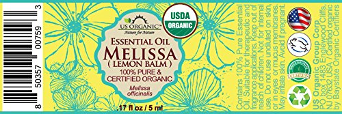 US Organic 100% Pure Melissa (Lemon Balm/Sweet Balm) Essential Oil - USDA Certified Organic, Steam Distilled - W/Euro Dropper (5 ml / 1/6 fl oz)-VivaGrace Women