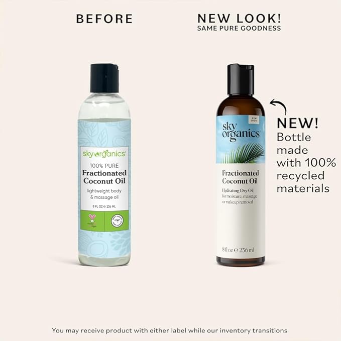 Sky Organics Fractionated Coconut Oil, Hydrating Dry Oil for Moisture, Massage and Makeup Removal, Suitable for All Skin Types, 100% Pure and Cold Pressed Multipurpose Body and Face Oil, 8 fl. Oz-VivaGrace Women