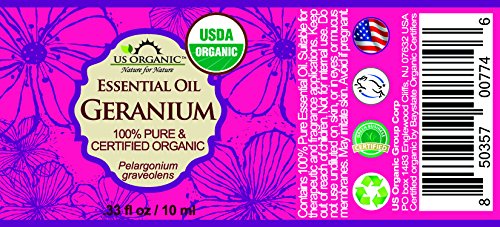 US Organic 100% Pure Geranium Essential Oil - USDA Certified Organic, Steam Distilled - W/Euro droppers (More Size Variations Available) (10 ml / .33 fl oz)-VivaGrace Women
