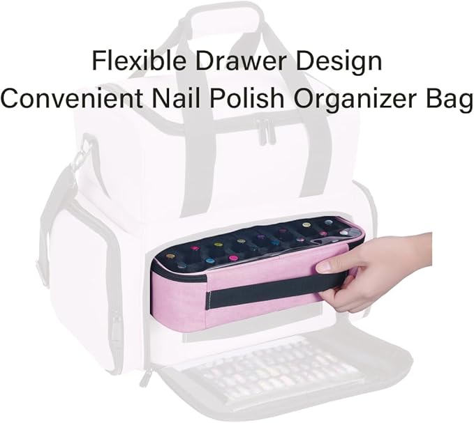 Small Clear Nail Polish Organizer Holds 40 bottles(15ml-0.5fl.oz) Nail Polish Case Multifunctional Nail Polish Bag organizer, Cosmetic Travel Makeup Bags for Women Pink