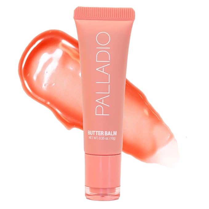 Palladio Butter Balm - Hydrating Lip Balm with Sheer Tint, Aloe, Peptides, Shea Butter, and Vegan Formulation for Instant Moisture, Shine, and Soothing Lip Care, Peaches & Cream-VivaGrace Women