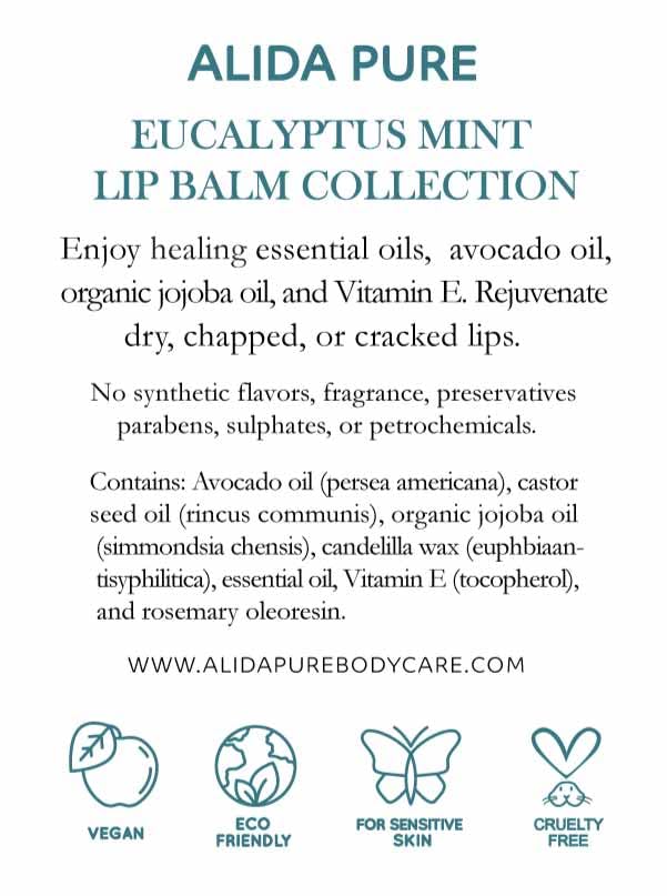 Eucalyptus Mint Lip Balm Collection, Vegan Lip Balm Set, Beeswax Free, with Avocado Oil, Organic Jojoba Oil, and Vitamin E, Natural Moisturizer for Dry, Chapped Lips, 3 Tube Set-VivaGrace Women