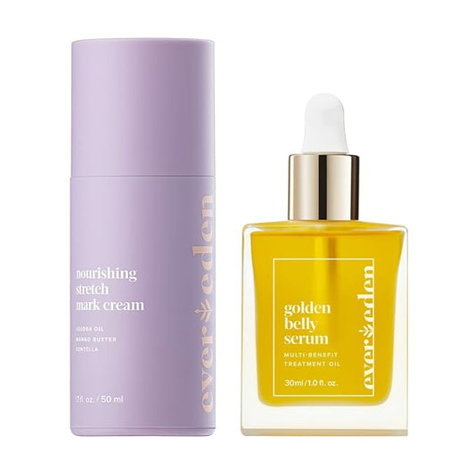 Evereden Mama Must-Have DUO - Golden Belly Stretch Mark Oil 30ml & Nourishing Stretch Mark Cream 50ml - Derma-Developed Clean & Vegan Maternity Skin Care for Stretch Mark Reduction & Skin Hydration-VivaGrace Women