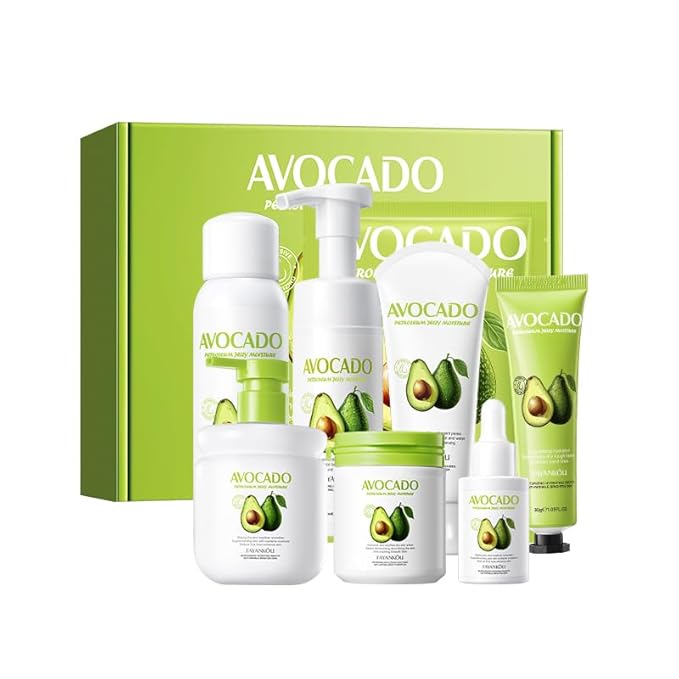 Avocado Facial Skincare Set - Complete Eight-Piece Kit for Soothing, Nourishing, and Moisturizing-VivaGrace Women