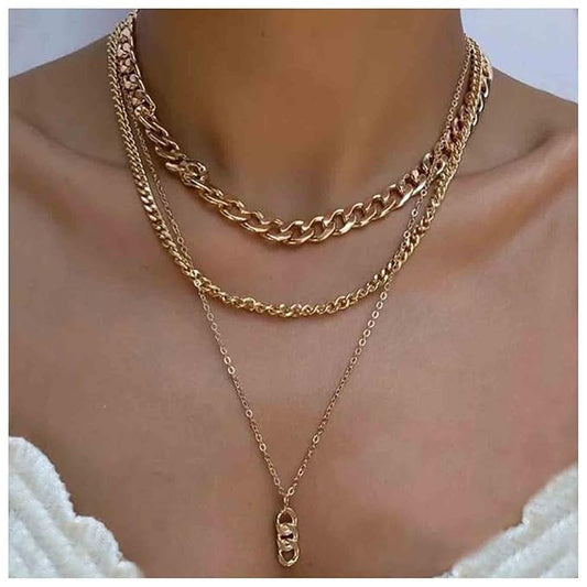 Punk Layered Necklace Choker Gold Cable Chain Necklace Vintage Chain Drop Necklace Multi Layer Necklace Set Jewelry for Women and Girls Gifts-VivaGrace Women