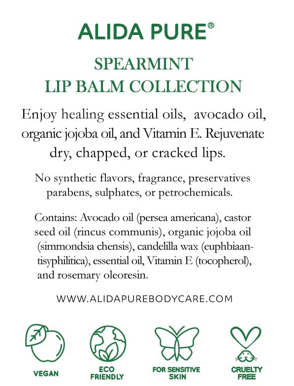 Spearmint Lip Balm Collection, Vegan Lip Balm Set, Beeswax Free, with Avocado Oil, Organic Jojoba Oil, and Vitamin E, Natural Moisturizer for Dry, Chapped Lips, 3 Tube Set-VivaGrace Women
