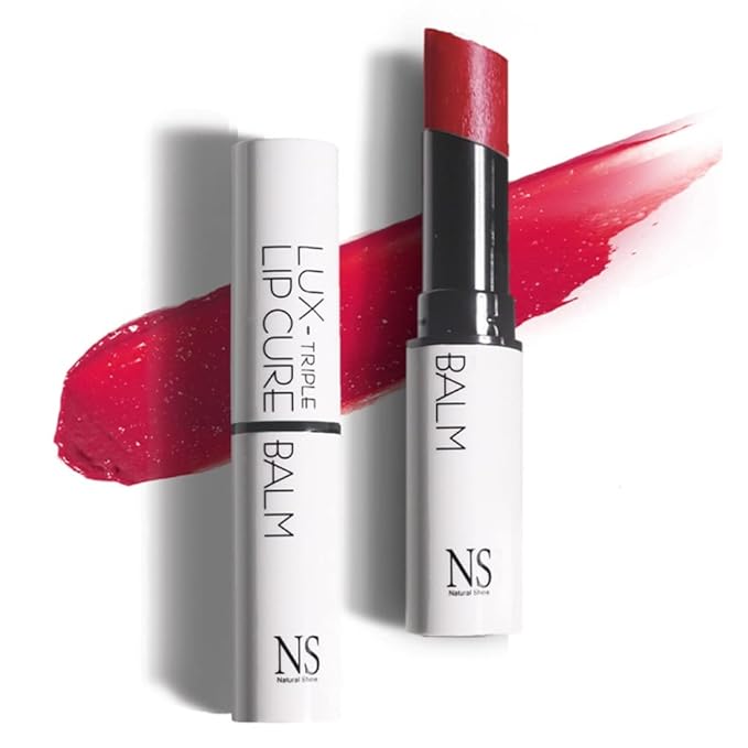 NATURAL SHINE NS BEAUTY Lux Triple Lip CURE Glossy Balm HERA (Pink Red) | Chapstick Hydration and Exfoliator | Overnight Lip Treatment Care Deep Nourishing for Dry Cracked Chapped Lips (0.17oz)-VivaGrace Women