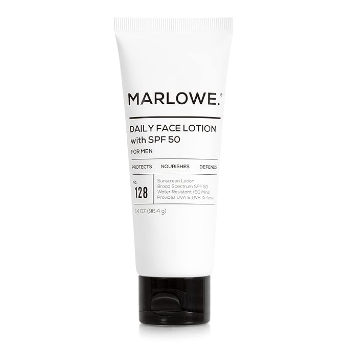 MARLOWE. No. 128 Men's Facial Lotion with Sunscreen SPF 50, 3.4 oz, Oil-Free, Lightweight Daily Face Moisturizer for Men, Includes Natural Extracts to Hydrate, Nourish & Soothe-VivaGrace Women