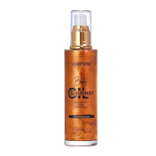 MAEPEOR Shimmer Body Luminizer 5 Colors Moisturizing Glow Illuminator Smooth and Non-sticky Summer Body Highlighter For Face & Body (80ML, 03 Bronze Gold)-VivaGrace Women