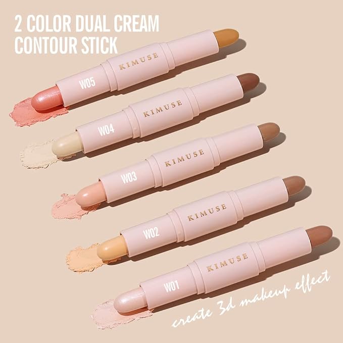 KIMUSE 2Color Dual Cream Contour Stick, Multi Blush & Contour Bronzer Stick, Long Lasting & Waterproof Contour Sticks Kit for Light Skin Face Makeup-VivaGrace Women