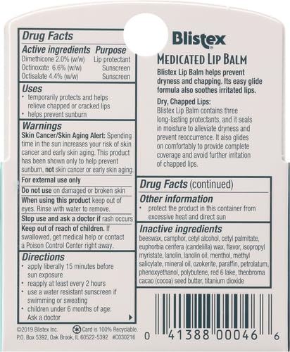 Blistex Medicated Lip Balm, 0.15 Ounce, 3 Count (Pack of 2) Prevent Dryness & Chapping, SPF 15 Sun Protection, Seals in Moisture, Hydrating Lip Balm, Easy Glide Formula for Full Coverage-VivaGrace Women