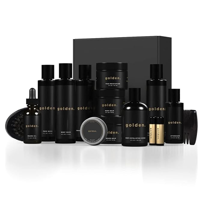 Golden Grooming Co. Complete Men's Grooming Gift Set - Beard Oil, Face & Body Wash, Shampoo, Balms, Moisturizer, Scrub & More-VivaGrace Women