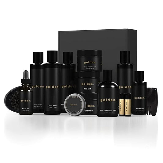 Golden Grooming Co. Complete Men's Grooming Gift Set - Beard Oil, Face & Body Wash, Shampoo, Balms, Moisturizer, Scrub & More-VivaGrace Women