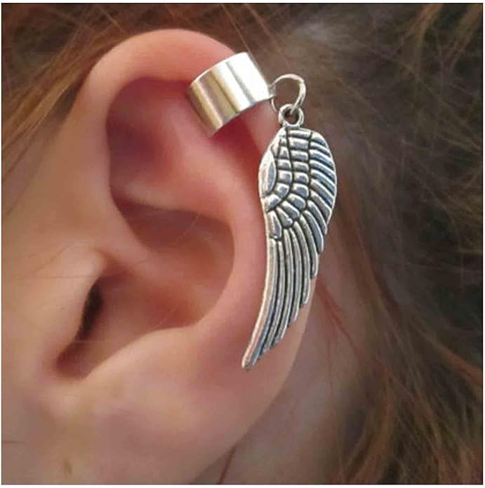 Boho Angel Wing Cuff Earrings Silver Ring Cartilage Earrings with Dangle Wing Ear Cuffs Earrings Clip Wrap Earrings Helix Earrings Jewelry for Women-VivaGrace Women