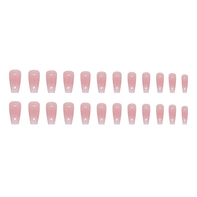 Pink Press On Nails Medium Coffin Fake Nails Glossy Acrylic False Nails with Glitter Designs Ombre Pink Full Cover Press Ons Fall Winter Holiday Stick on Nails for Women 24Pcs