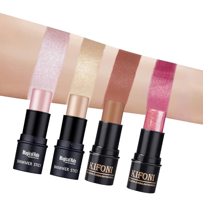 4PCS Contour Stick - Highlighter And Cream Blush Stick 4 Colors Kit - Moisturizer, Face Brightens & Shades Pencil, Facial Shaping Makeup Sticks for Older Women & Mature Skin-VivaGrace Women