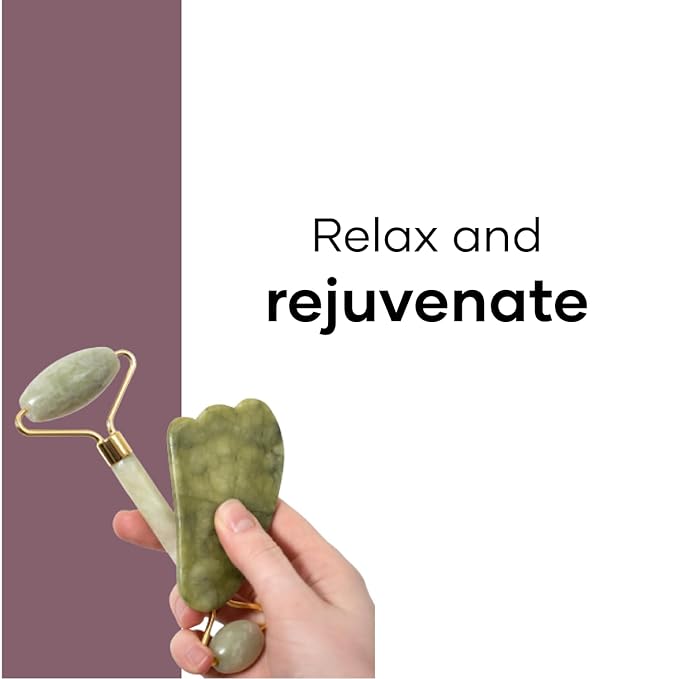 Saturn by GHC Authentic Rose Quartz Jade Roller & Gua Sha Set – Premium Facial Massage Tools for Skin Revitalization and Toning-VivaGrace Women