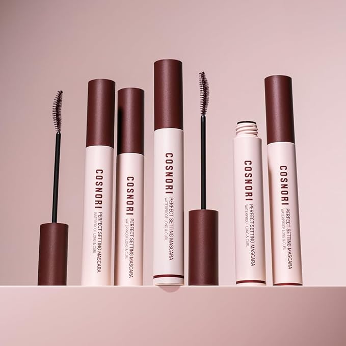 COSNORI Perfect Setting Waterproof Mascara Long&Curl 03 Rosy Brown – Long Lasting Smudge - Red Brown Mascara - Perfect for Auburn Hair & Hazel Eyes - K beauty - 0.23fl oz (7ml)