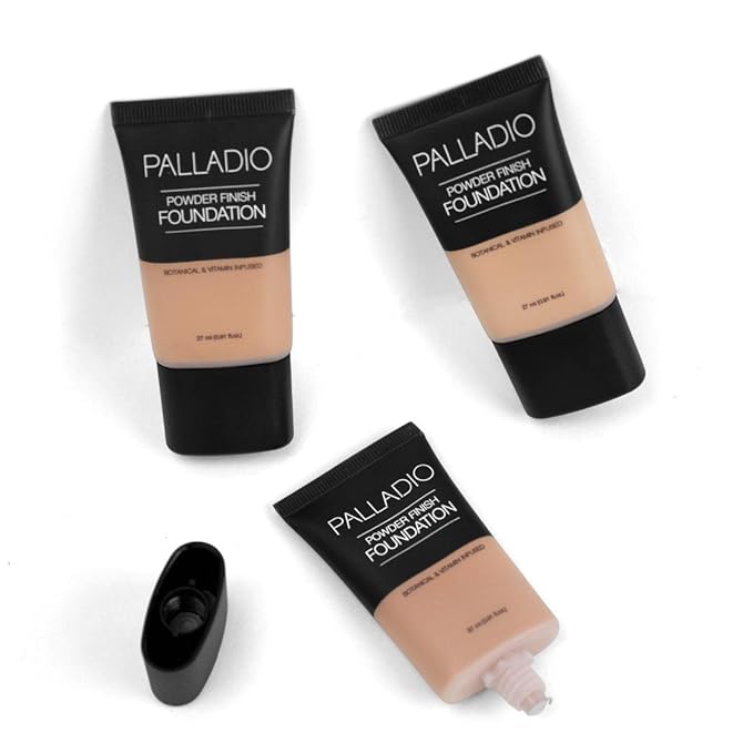 Palladio Powder Finish Liquid Foundation, Natural Matte Appearance, Reduces Fine Lines, Covers Large Pores, Hides Imperfections, All Day Wear, Sheer to Medium Coverage, In the Buff-VivaGrace Women