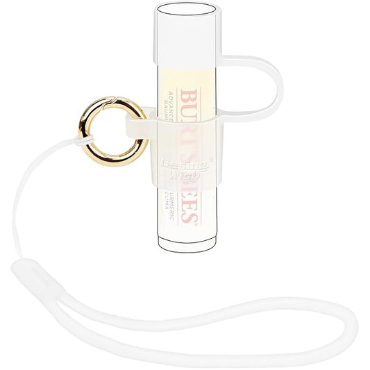 Desing Wish Silicone Lip Balm Holder with Cap Cover Portable Chapstick Holder Keychain Sleeve Lip Balm Key Chain with Key Ring and Wrist Strap Lanyard - Transparent-VivaGrace Women
