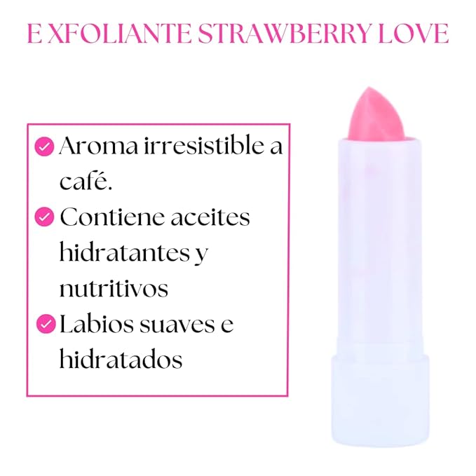 RUBY ROSE COSMETICS - EXFOLIANTE LABIAL CARE LIPS FUN STRAWBERRY LOVE, exfoliante labial en barra, tiene aceites hidratantes y nutritivos!!-VivaGrace Women