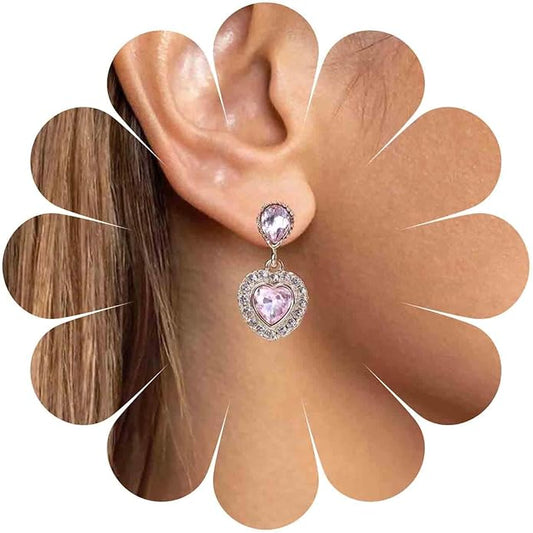 Vintage Emerald Heart Earrings Emerald Cz Teardrop Earrings Rhinestone Heart Drop Earrings Green Gemstone Stud Earrings Jewelry for Women(Green)-VivaGrace Women