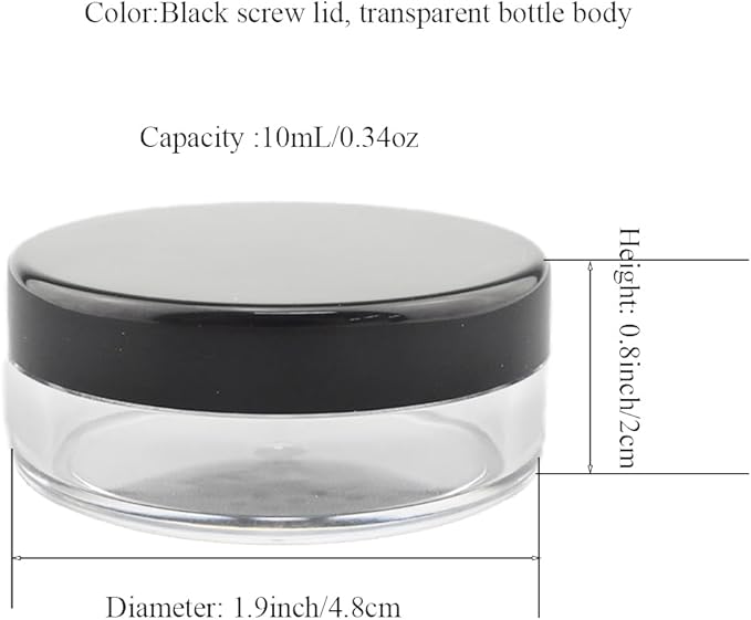 HAHIYO 2P 10ml/0.34oz Plastic Empty Travel Powder Container Small Loose Powders Compact Case Makeup Cosmetic Jar Refillable Powders Box No Leak Powder Holder with Rotatable Sifter and Black Screw Lid-VivaGrace Women