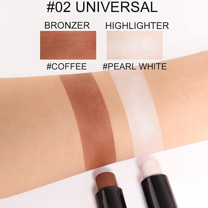 evpct 2In1 Face Cream Contour Stick Makeup Highlighter Highlight Brown Creme Cheek Contour Sticks contorno en crema Bronzer Bronzing Foundation Stick Kit Illuminator Long Lasting,02 Pearl White Coffee-VivaGrace Women