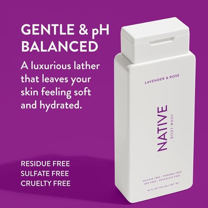 Native Body Wash Contains Naturally Derived Ingredients | For Women & Men, Sulfate, Paraben, & Dye Free Leaving Skin Soft and Hydrated | Lavender & Rose 18 oz - 2 Pk-VivaGrace Women