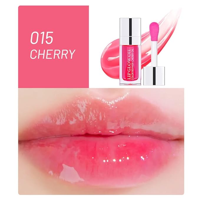 Plumping Lip Oil, Long Lasting Hydrating Gloss Tinted Balm Non-sticky Revitalizing, Tinting Care Oil for Dry (CHERRY)-VivaGrace Women