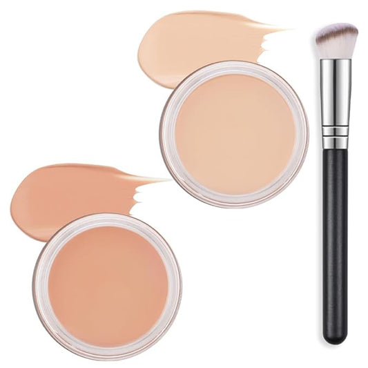Kaely 2Pcs Pot Concealer Full Coverage Set,under Eye Brightener Concealer for Conceals Dark Circles,Waterproof Foundation Face Makeup Brush Kit,Color Correcting Concealer,02+03-VivaGrace Women