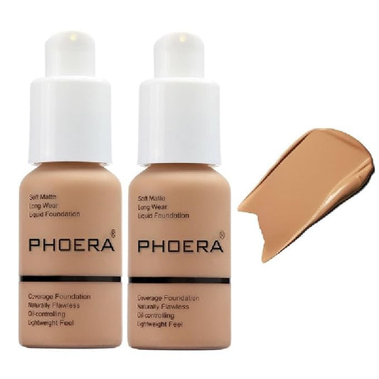 2 Pack PHOERA Foundation,Matte Oil Control Concealer Foundation Cream,PHOERA Long Lasting Waterproof Matte Liquid Foundation for Women Girls (105 Sand)-VivaGrace Women