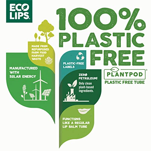 Vegan Lip Balm Sweet Mint by Eco Lips flavor 3 Pack Natural Bee Free with Candelilla Wax, Organic Cocoa Butter, & Coconut Oil Lip Care. 100% Plastic-Free Plant Pod Packaging - Made in USA-VivaGrace Women