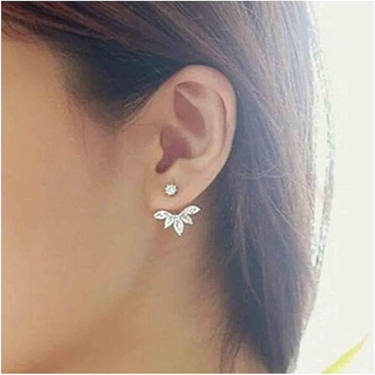 Boho Crystal Lotus Jackets Earrings Gold Crystal Studs Earrings Sparkle Rhinestone Ear Jackets Earrings CZ Ear Climber Earrings Wedding Earrings Jewelry for Women and Girls-VivaGrace Women