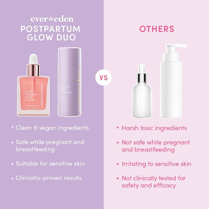 Evereden Postpartum Glow Duo - Petit Bouquet Belly Oil & Nourishing Stretch Mark Cream - Dermatologist-Developed Clean & Vegan Maternity Skincare Postpartum Gifts for New Mom - Stretch Mark Reduction-VivaGrace Women