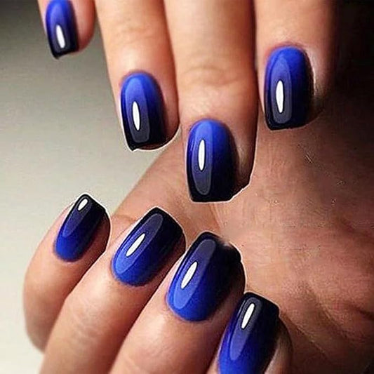 Curvlife Press on Nails Acrylic Fake Nails with Design Full Cover False Nails Reusable Nail Kit with Nail Glue Adhesive Tabs Nail File Artificial Glue on Nails (Gradient blue, 30pcs)