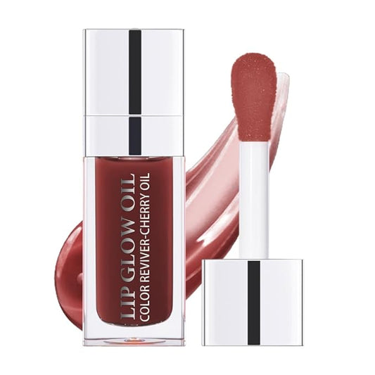 Hydrating Lip Glow Oil, Moisturizing Lip Glow Oil, Nourishing Glossy Transparent Lip Oil, Plumping Lip Oil, Lip Balm, Non-sticky Tinted Toot Lip Balm for Lip Care (BROWN) 0.2 OZ-VivaGrace Women