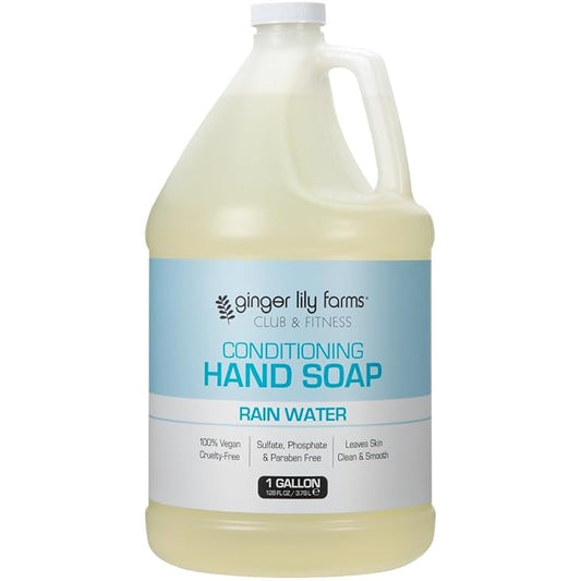 Ginger Lily Farms Club & Fitness Conditioning Liquid Hand Soap Refill, 100% Vegan & Cruelty-Free, Rain Water Scent, 1 Gallon (128 fl oz)