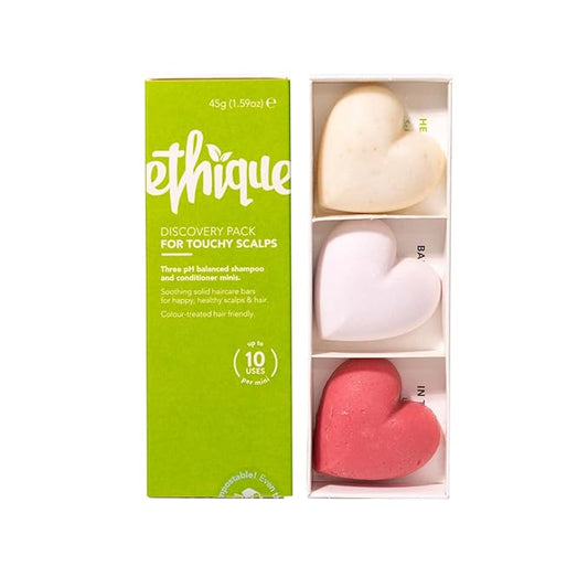 Ethique Discovery Pack for Touchy Scalps - Shampoo & Conditioner - Plastic-Free, Vegan, Cruelty-Free, Eco-Friendly, 3 Travel Bars, 1.59 oz (Pack of 1)-VivaGrace Women