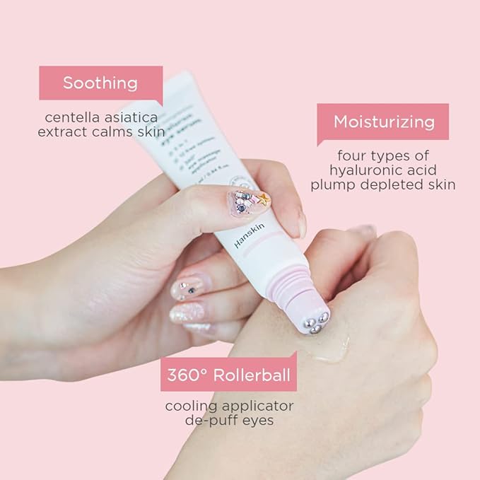 Hanskin Real Complexion Hyaluron Eye Serum, 360° Eye Massage Applicator, De-Puff Moisturize Hydrate [25ml]-VivaGrace Women