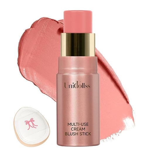 Multi-Use Makeup Cream Blush Stick, Unidollss 3-in-1 Buildable Blush Stick for Cheeks, Eyes, and Lips, Hydrating formula, All day wear, Easy Application with Thumb Puff Included (01 WHISPER)-VivaGrace Women