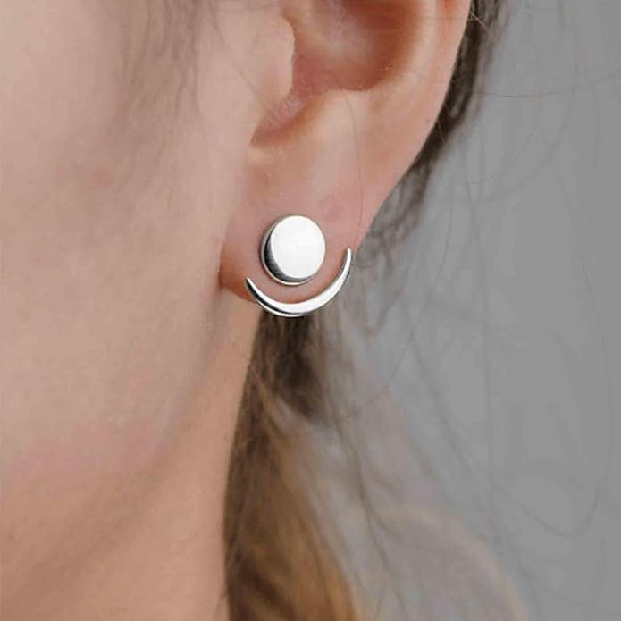 Boho Moon Ear Jackets Earrings Crescent Moon Stud Earrings Gold Sun Moon Earrings Minimalist Double Sided Round Earrings Jewelry for Women-VivaGrace Women