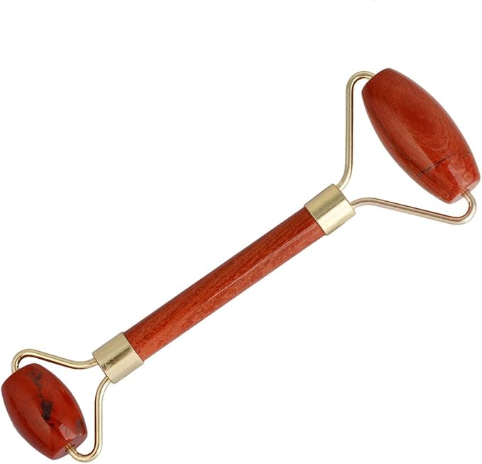 Rockcloud Natural Crystal Stone Roller Massager Double Neck Face & Neck Massage Therapy Anti-Aging Wrinkle Healing Slimming Skincare Tool,Red Jasper-VivaGrace Women