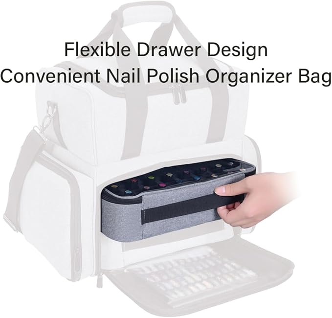 Small Clear Nail Polish Organizer Holds 40 bottles(15ml-0.5fl.oz) Nail Polish Case Multifunctional Nail Polish Bag organizer, Cosmetic Travel Makeup Bags for Women Gray
