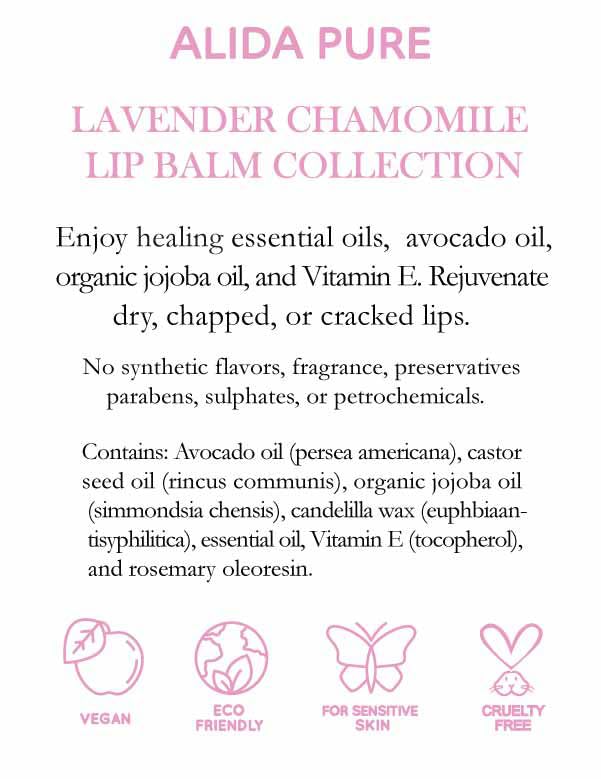 Lavender Chamomile Lip Balm Collection, Vegan Set, Beeswax Free, with Organic Jojoba and Avocado Oil, Vitamin E, Natural Moisturizer for Dry, Chapped Lips, 3 Tube Set-VivaGrace Women