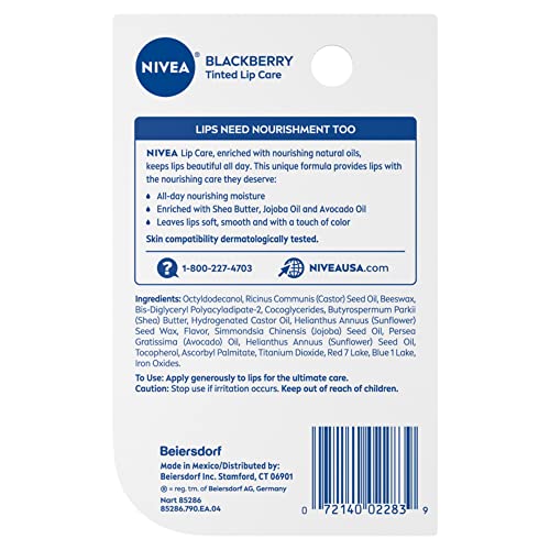 Nivea Lip Balm Hydrating, 0.17 Oz, Enriched with Avocado & Jojoba for Soft, Smooth Lips, Hydrating Lip Balm Includes Moofin Wooden Comb, Blackberry Scent, Lip Balms & Moisturizers, [Pack of 4]-VivaGrace Women
