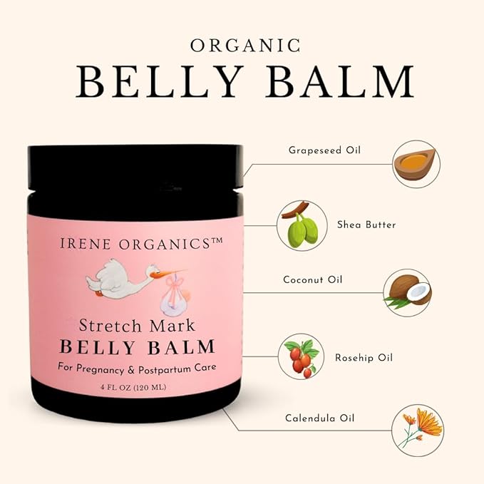 Organic Belly Butter for Pregnancy Stretch Mark Prevention and Treatment by Irene Organics - Award Winning Anti Stretch Mark Tummy Balm For Pregnancy and Postpartum 4oz - Hydrating Bump Cream-VivaGrace Women